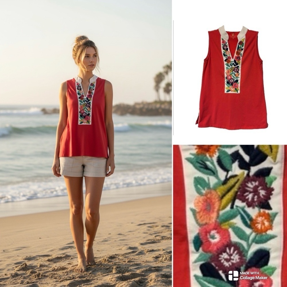 Spartina 449 embroidered pullover top